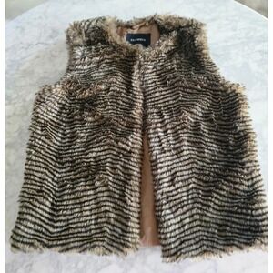 Glamsia‎ Womens XL Faux Fur Vest Striped Brown Black Sleeveless Hook Eye Jacket